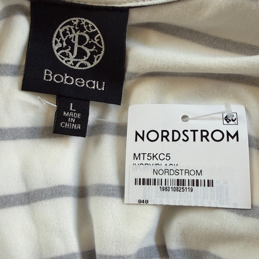 Bobeau Nordstrom Tie Back Black and White Striped Short Ruffle Sleeve Top - Picture 6 of 8